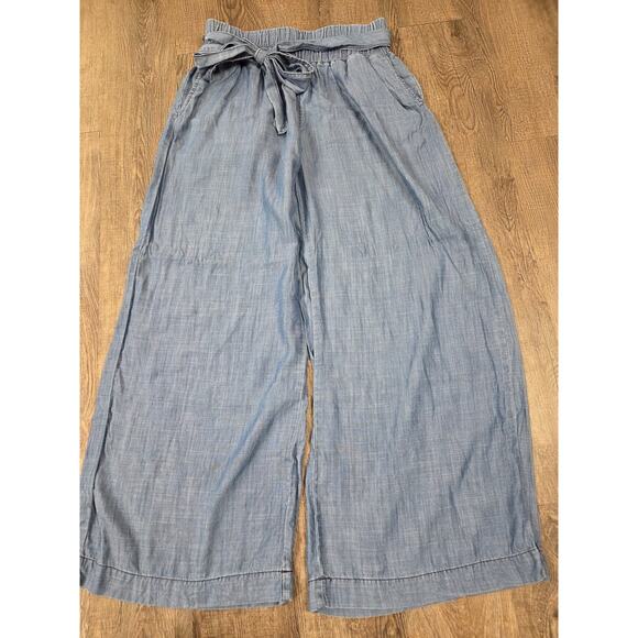 Sneak Peek Denim - Sneak Peek Medium Elastic Belted Waist Wide Leg Chambray Denim Pants Medium